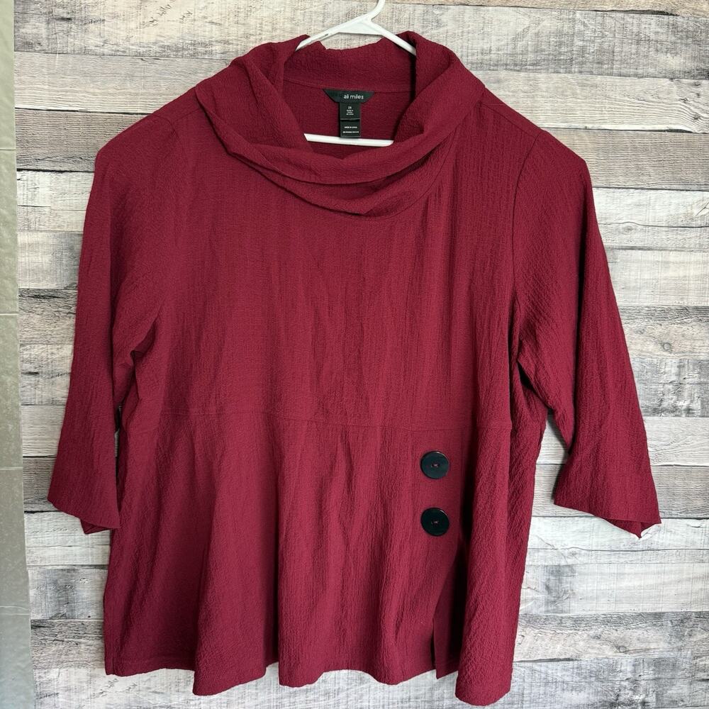 Ali Miles Womens Pucker Wine Blouse Tops Plus Size 2X